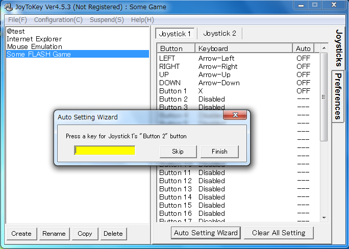 Joy2Key: configure key assignments for gamepad's buttons in sequence