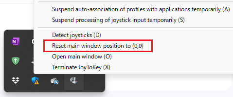 JoyToKey TaskTray menu: Reset Main Position