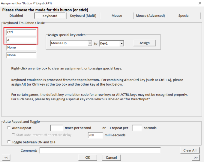 Assign Ctrl and A key